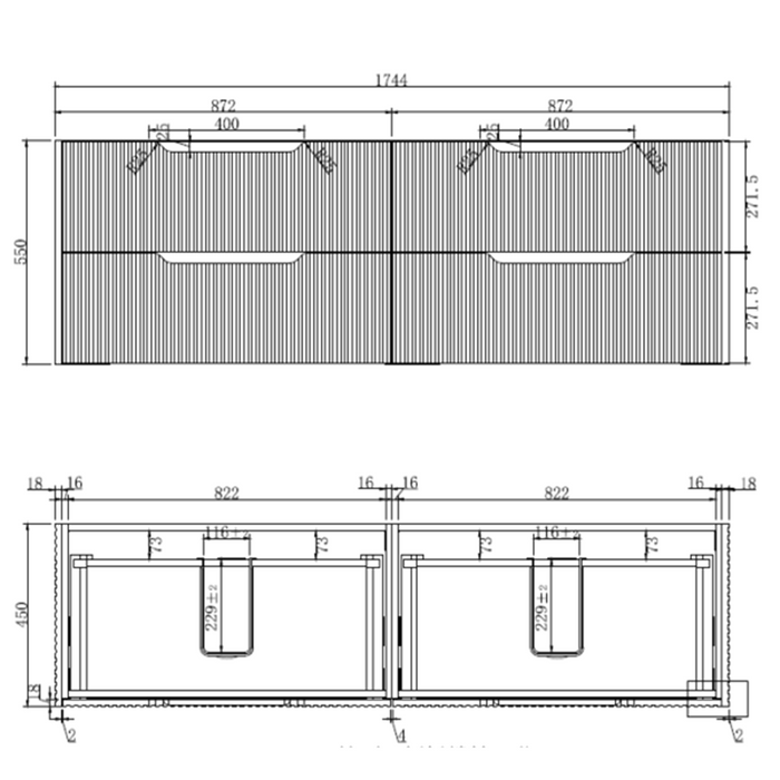 600-1800*450*550mm Bali American Oak MR Melamined Board Panel With PVC Coating Fluted Wall Hung Vanity - HD reno