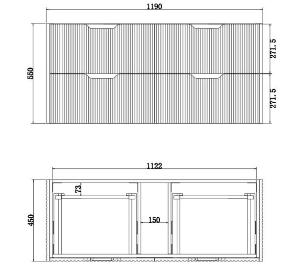 600-1800*450*550mm ABS Bali Brown Oak MR Melamined Board Panel With PVC Coating Fluted Wall Hung Vanity - HD reno