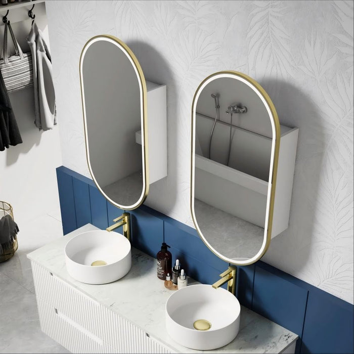 450*900mm Aulic Beau Monde LED Oval Framed Copper-free Matt White Shaving Cabinet