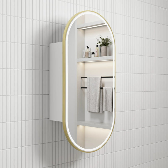 450*900mm Aulic Beau Monde LED Oval Framed Copper-free Matt White Shaving Cabinet
