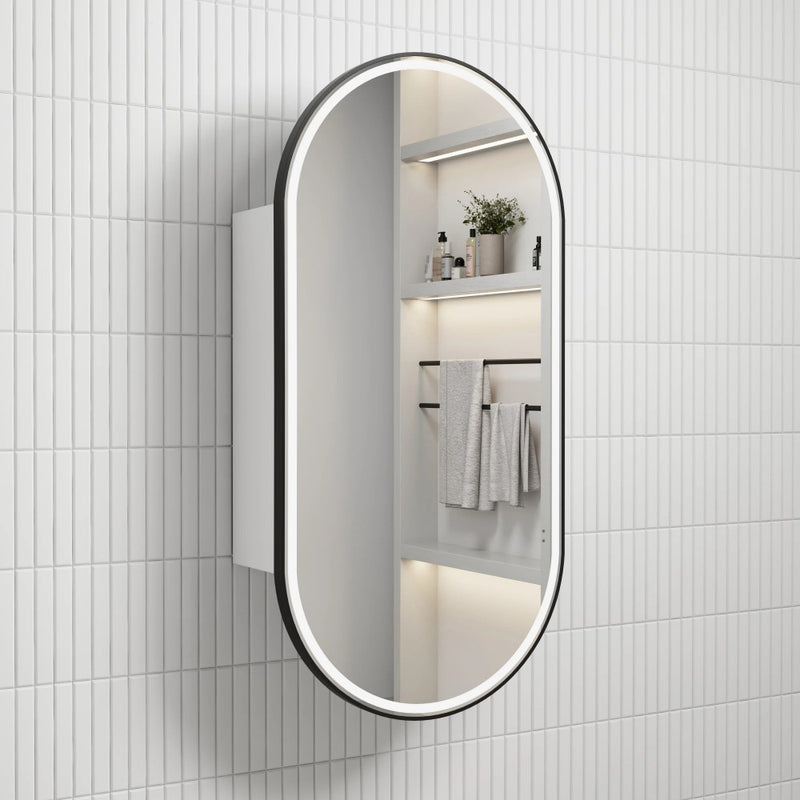 450*900mm Aulic Beau Monde LED Oval Framed Copper-free Matt White Shaving Cabinet