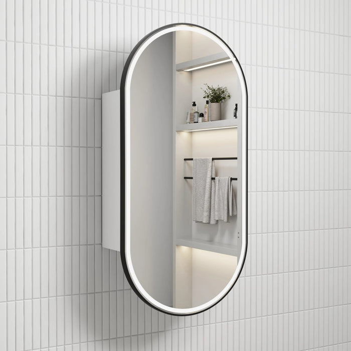 450*900mm Aulic Beau Monde LED Oval Framed Copper-free Matt White Shaving Cabinet