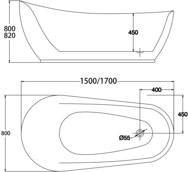 1700*800*820mm Bella Gloss White Acrylic Freestanding Bathtub - HD reno