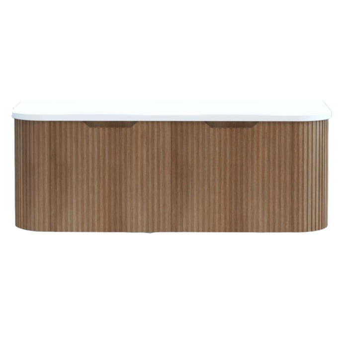 750-1500*450mm ABS Bergen Solid Timber Curved Edge Fluted Wall Hung Cabinet Vanity Materials MDF Board PVC Coating