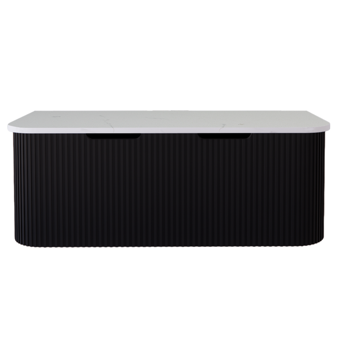 750-1500*450mm ABS Bergen Matt Black Curved Edge Fluted Wall Hung Cabinet Vanity MDF Board PVC Coating - HD reno