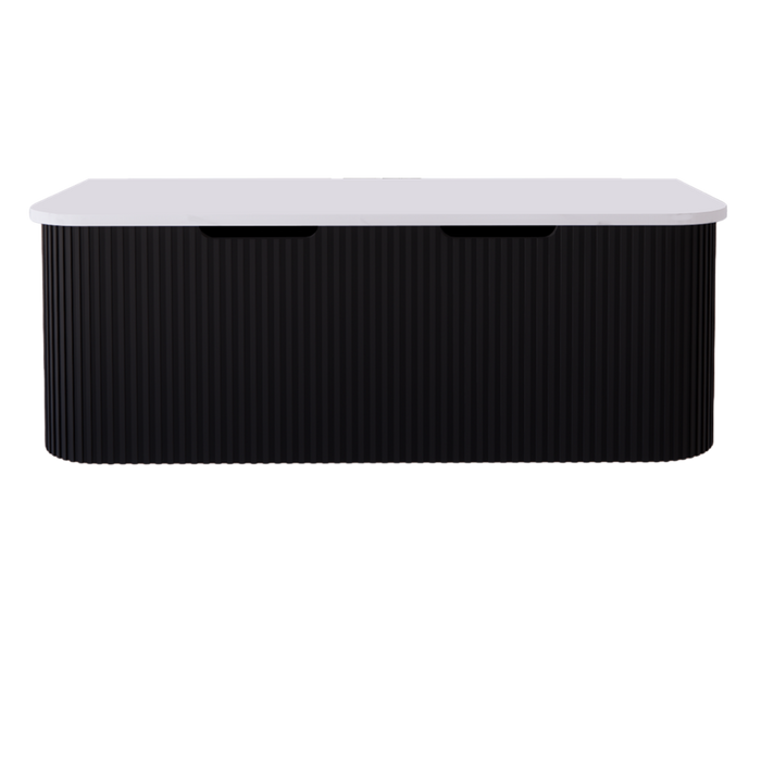 750-1500*450mm ABS Bergen Matt Black Curved Edge Fluted Wall Hung Cabinet Vanity MDF Board PVC Coating - HD reno