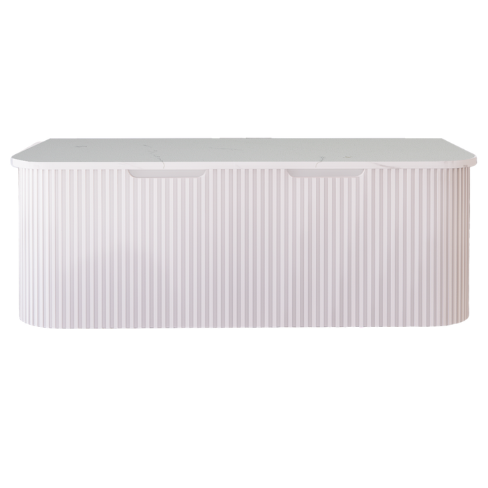 750-1500*450mm ABS Bergen Matt White Curved Edge Fluted Wall Cabinet Hung Vanity MDF Board PVC Coating - HD reno