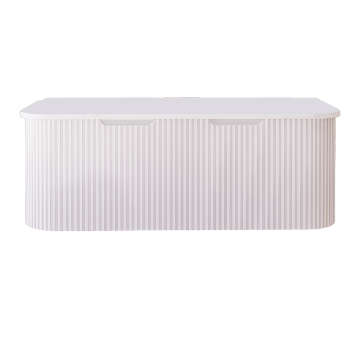 750-1500*450mm ABS Bergen Matt White Curved Edge Fluted Wall Cabinet Hung Vanity MDF Board PVC Coating