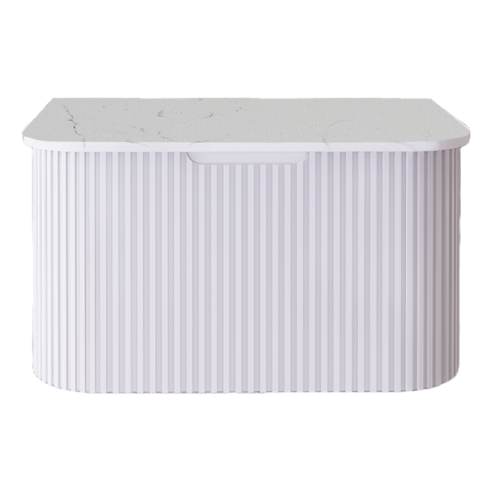 750-1500*450mm ABS Bergen Matt White Curved Edge Fluted Wall Cabinet Hung Vanity MDF Board PVC Coating - HD reno