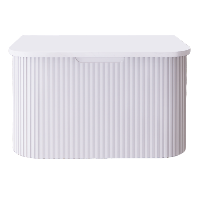 750-1500*450mm ABS Bergen Matt White Curved Edge Fluted Wall Cabinet Hung Vanity MDF Board PVC Coating - HD reno