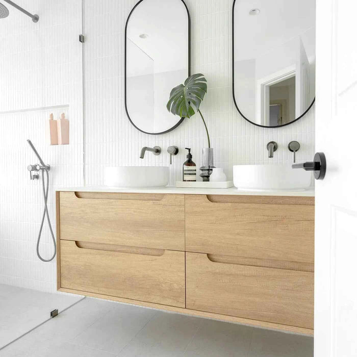 600-1500*460*550mm Byron Natural Oak Bathroom Wall Hung Vanity - Cabinet Only and Ceramic / Stone Top