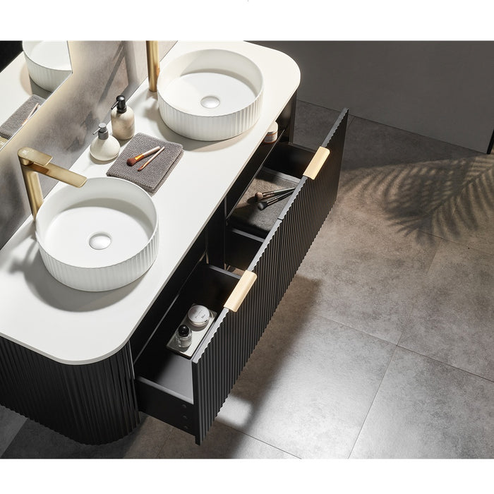 600-1800*500*470mm Poseidon Avalon Matt Black PVC Fluted Wall Hung Bathroom Vanity