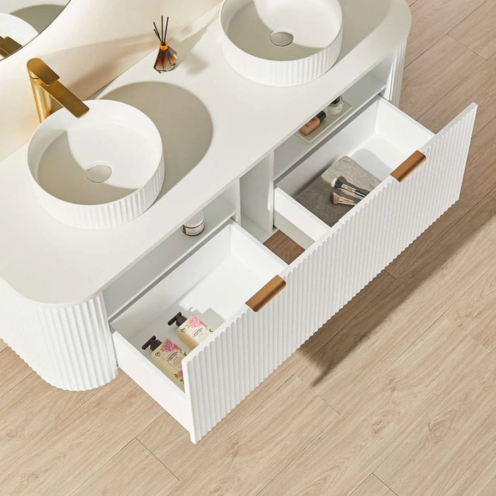 600-1800*500*470mm Poseidon Avalon Matt White PVC Fluted Wall Hung Bathroom Vanity