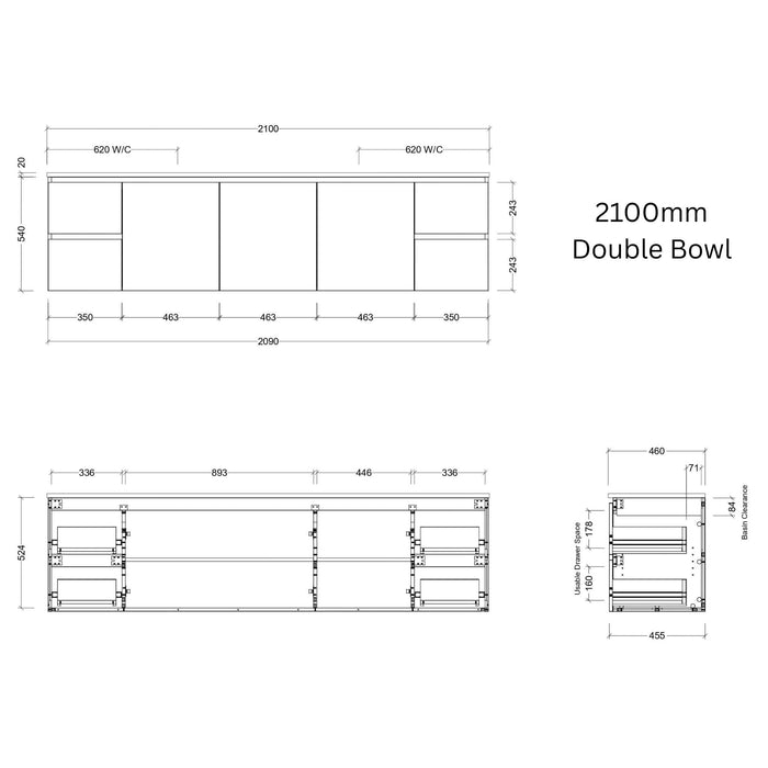 TIMBERLINE CARLO CUSTOM WALL HUNG VANITY (ALL SIZING)
