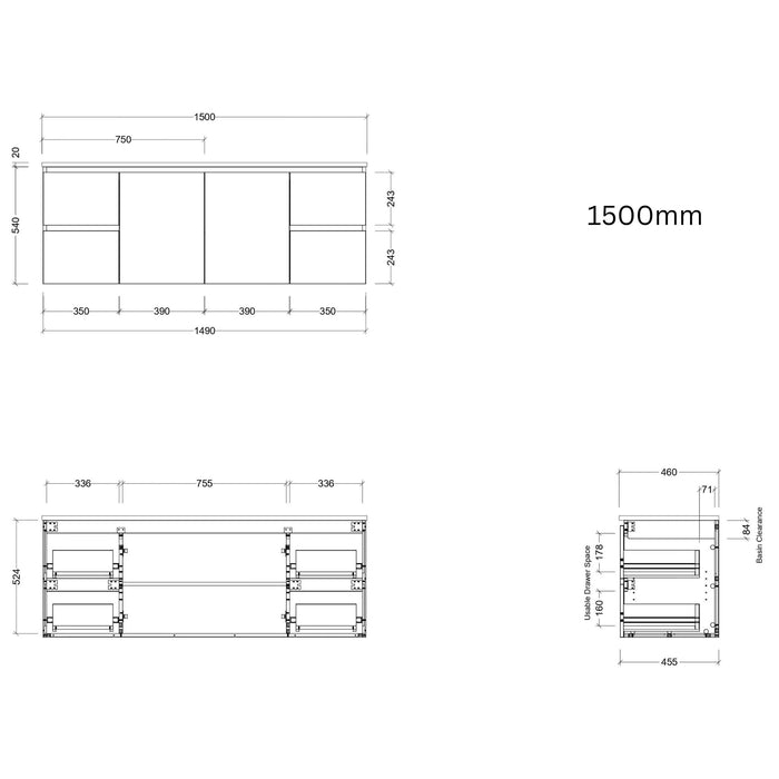 TIMBERLINE CARLO CUSTOM WALL HUNG VANITY (ALL SIZING)