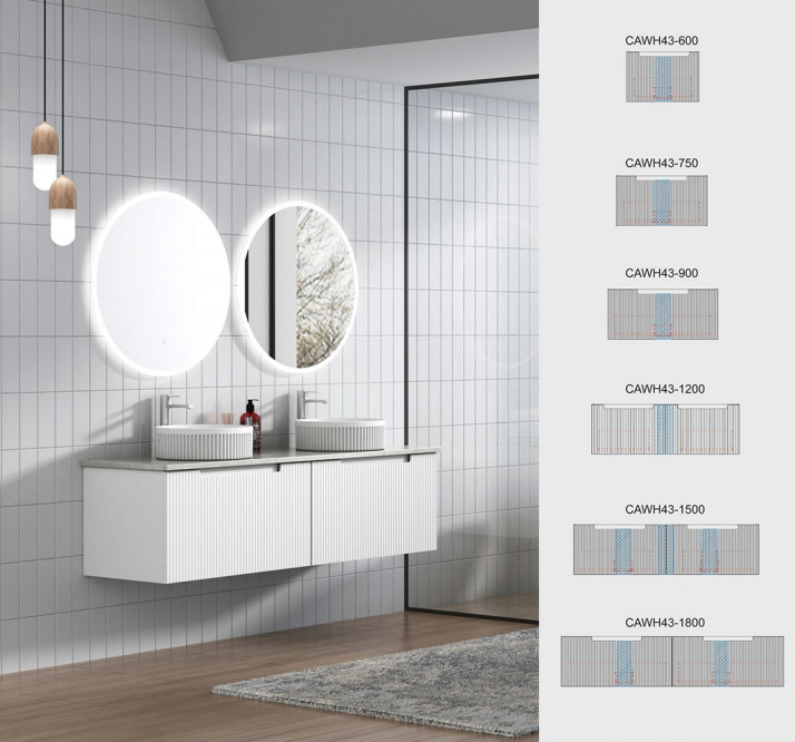 600-1800*460*400mm Aulic Perla Mark II Matt White Plywood Wall Hung Fluted Vanity
