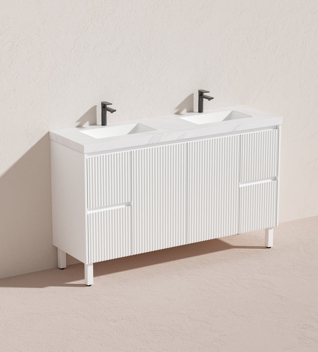 1500*455*860mm POS Brighton Matt White PVC Constructed Fluted Bathroom Vanity With Legs/Kickboard - HD reno