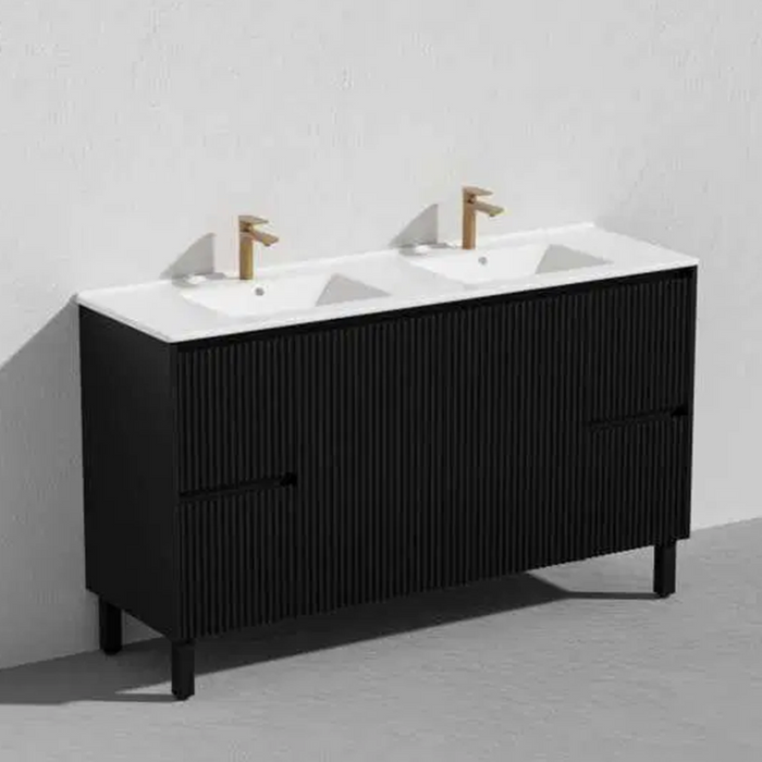 1500*455*860mm POS Brighton Matt Black PVC Constructed Fluted Bathroom Vanity With Legs/Kickboard - HD reno