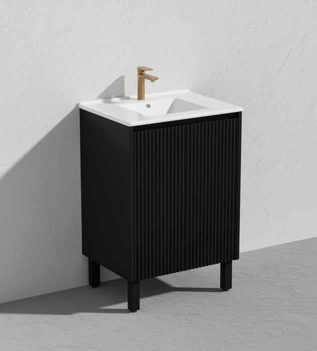 600*455*860mm POS Brighton Matt Black PVC Constructed Fluted Bathroom Vanity With Legs/Kickboard - HD reno