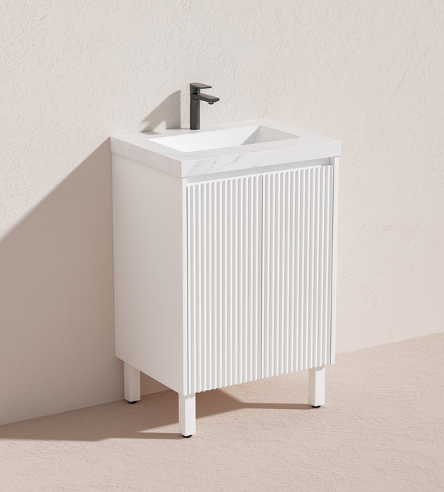 600*455*860mm POS Brighton Matt White PVC Constructed Fluted Bathroom Vanity With Legs/Kickboard - HD reno