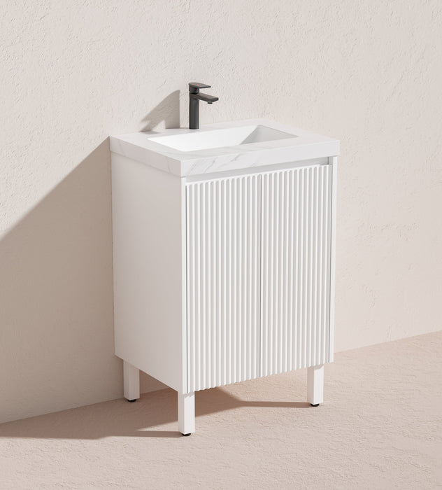 600*455*860mm POS Brighton Matt White PVC Constructed Fluted Bathroom Vanity With Legs/Kickboard - HD reno