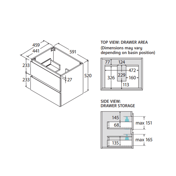 600-1800*460*520mm All drawer Wall Hung Vanity