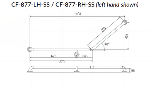Angled Grab Rail - 700mm x 625mm - Left Hand Right Hand - HD reno