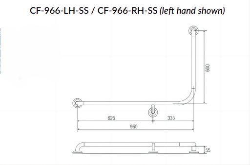 Angled Grab Rail - 960mm x 600mm - Left Hand Right Hand - HD reno