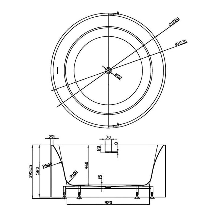 1280*1280*595mm Poseidon CETO Como Gloss White Round Acrylic Freestanding Bathtub