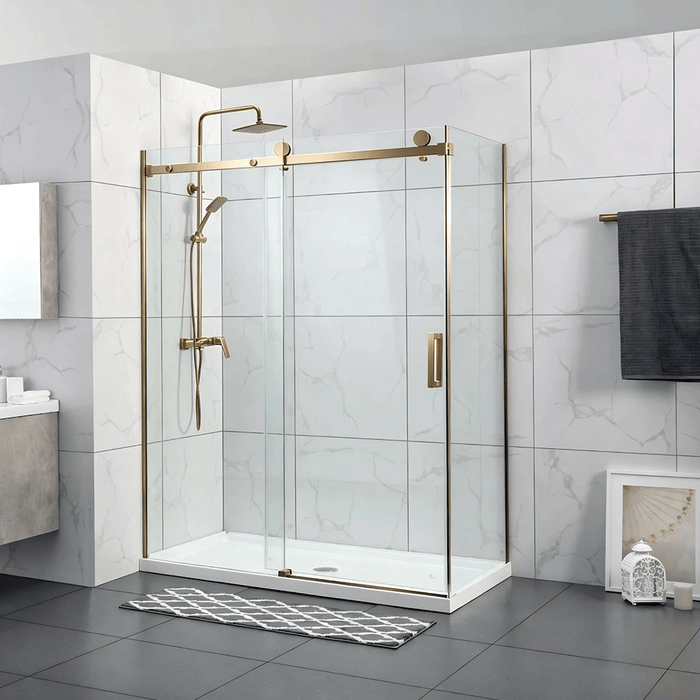 1180-2000mm 10mm Thickness Covey L Shape Frameless Sliding Door Brushed Gold Fitting Shower Screens - 2000mm Height