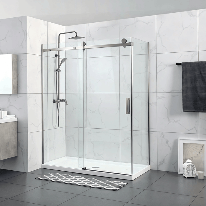 1180-2000mm 10mm Thickness Covey L Shape Frameless Sliding Door Brushed Nickel Fitting Shower Screens - 2000mm Height