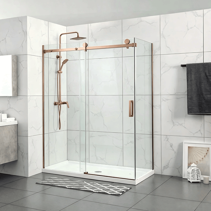 1180-2000mm 10mm Thickness Covey L Shape Frameless Sliding Door Brushed Bronze Fitting Shower Screens - 2000mm Height