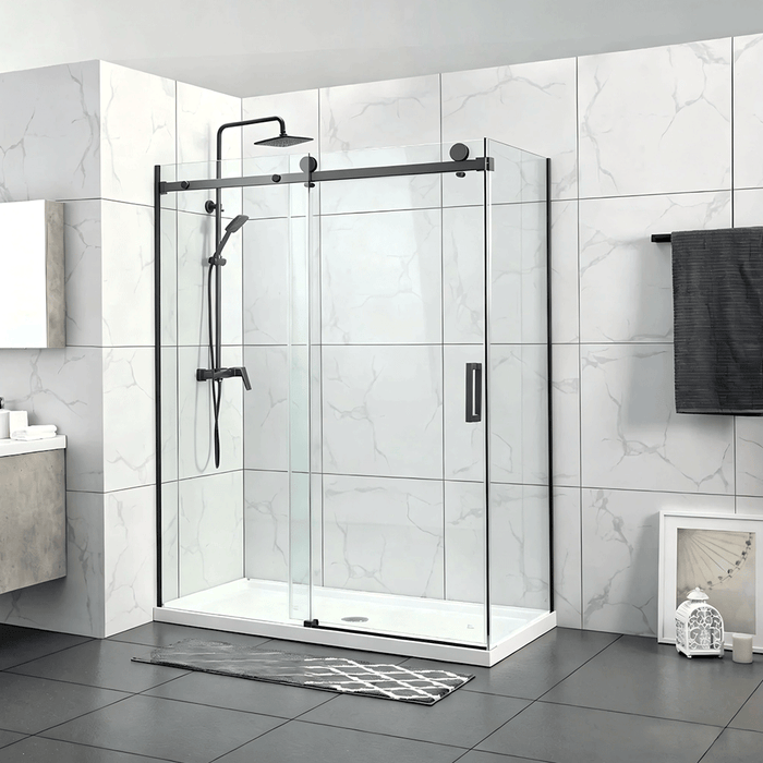 1180-2000mm 10mm Thickness Covey L Shape Frameless Sliding Door Gunmetal Grey Fitting Shower Screens - 2000mm Height