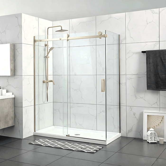 1180-2000mm 10mm Thickness Covey L Shape Frameless Sliding Door Light Gold Fitting Shower Screens - 2000mm Height