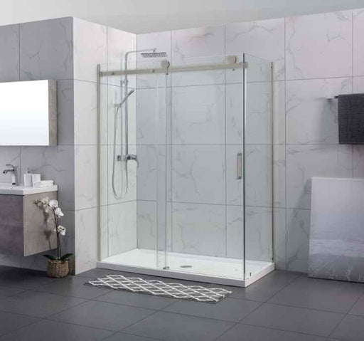 1180-2000x2000mm L Shape Sliding Frameless Brushed Nickel Square Rail Handle 10mm Glass Shower Screens