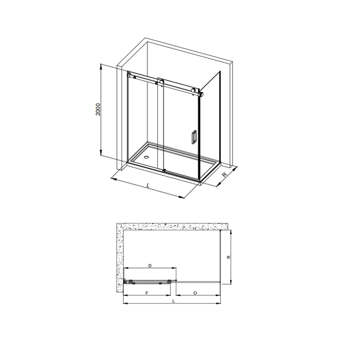 1180-2000mm 10mm Thickness Covey L Shape Frameless Sliding Door Gunmetal Grey Fitting Shower Screens - 2000mm Height
