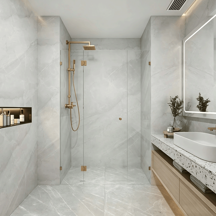870-2000mm Tempered Glass Covey Frameless Pivot Door 3 Panels Wall To Wall Shower Screens - 2000mm Height