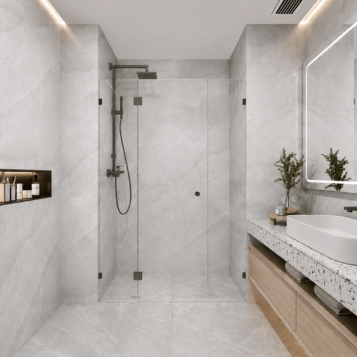 870-2000mm Tempered Glass Covey Frameless Pivot Door 3 Panels Wall To Wall Shower Screens - 2000mm Height