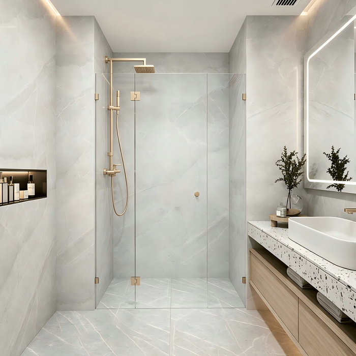 870-2000mm Tempered Glass Covey Frameless Pivot Door 3 Panels Wall To Wall Shower Screens - 2000mm Height