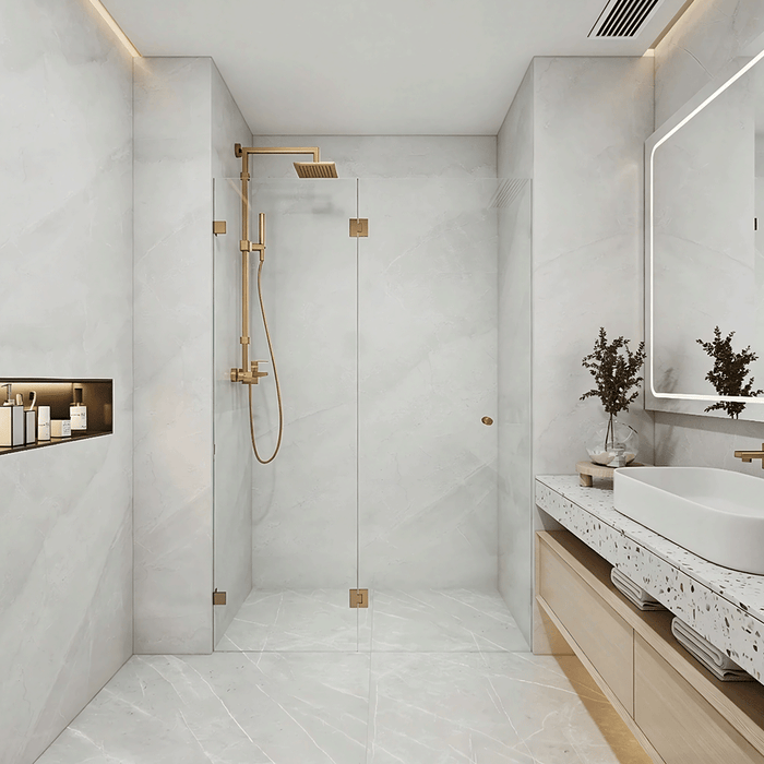 870-1400mm Covey Frameless Single Pivot Door Wall To Wall  10mm Tempered Glass Shower Screens - 2000mm Height
