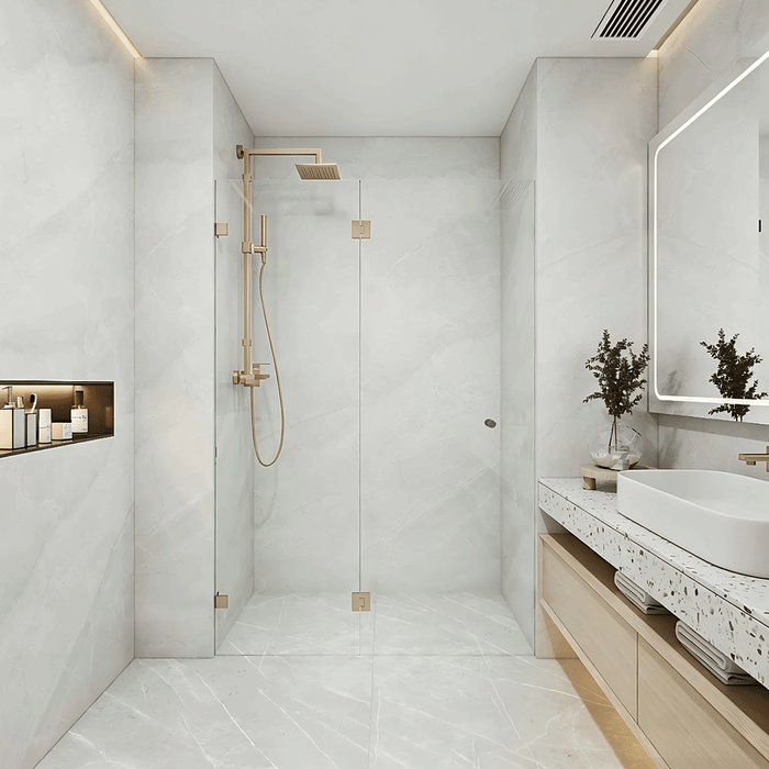 870-1400mm Covey Frameless Single Pivot Door Wall To Wall  10mm Tempered Glass Shower Screens - 2000mm Height
