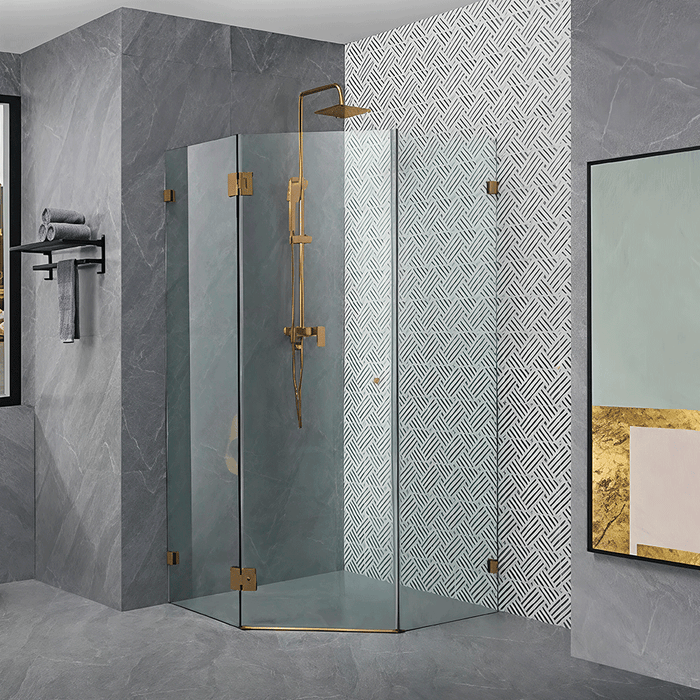 800-1200mm Covey Frameless Brushed Bronze Fitting Diamond Pivot Door 10mm Glass Shower Screens - 2000mm Height