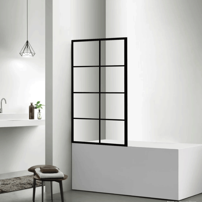 700/800mm 8mm Glass Covey Black Framed Silk Printed Grills Fixed Bathtub Shower Screens - 1500mm Height