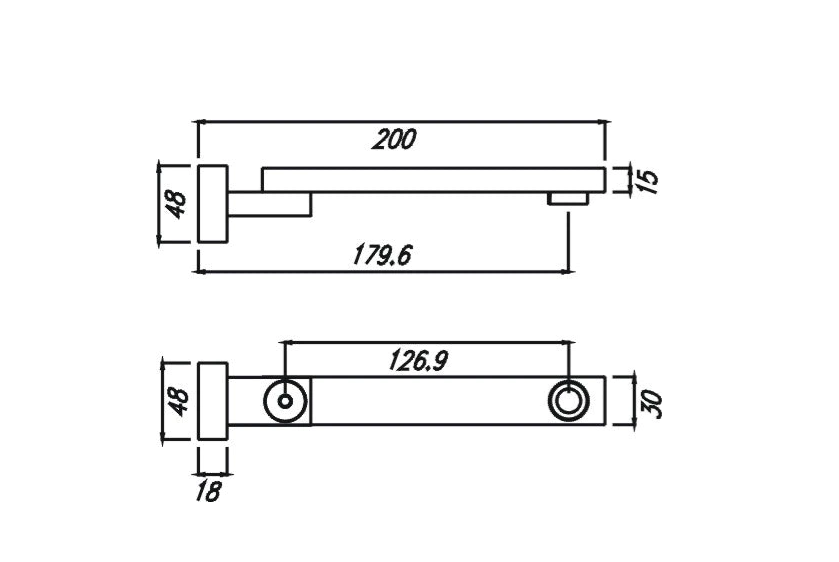 200mm HC Tony Black Rectangle Swivel Bath Outlet