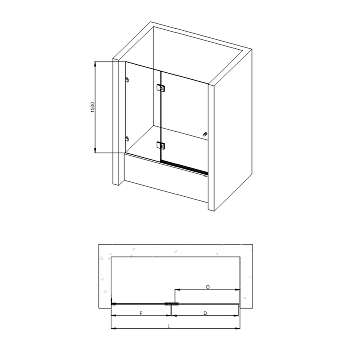 850/1000mm 10mm Glass Covey Frameless Double Hinged Pivot Door Bathtub Shower Screens - 1500mm Height