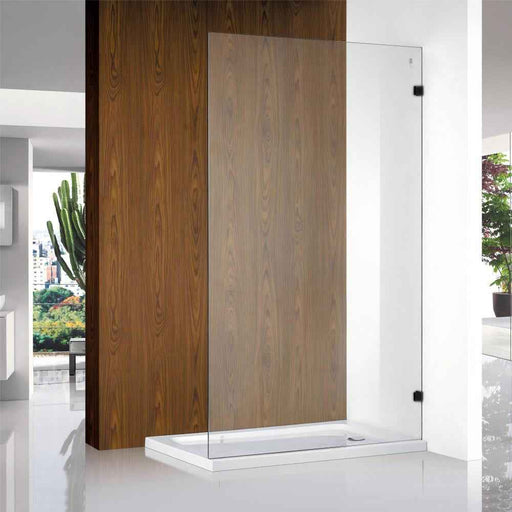 200-1200mm Covey 10mm Glass Frameless Walk In Single Fixed Panel Black Brackets Shower Screens