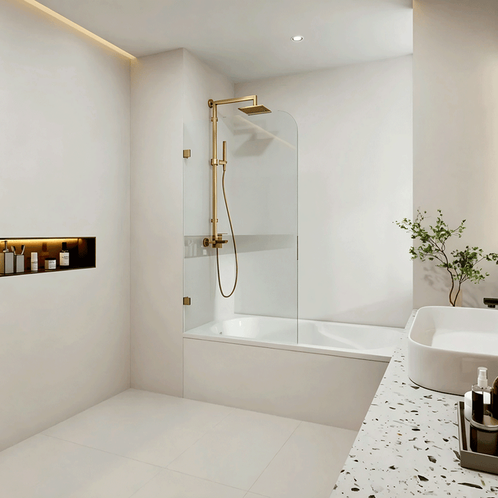 750/900mm 10mm Glass Covey Frameless Fixed Bathtub Curved Corner Shower Screens - 1500mm Height