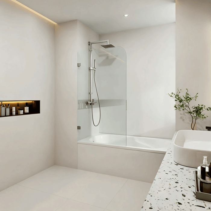 750/900mm 10mm Glass Covey Frameless Fixed Bathtub Curved Corner Shower Screens - 1500mm Height