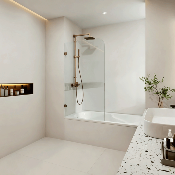 750/900mm 10mm Glass Covey Frameless Fixed Bathtub Curved Corner Shower Screens - 1500mm Height