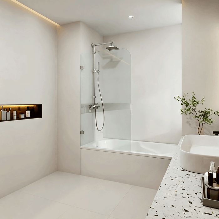 750/900mm 10mm Glass Covey Frameless Fixed Bathtub Curved Corner Shower Screens - 1500mm Height